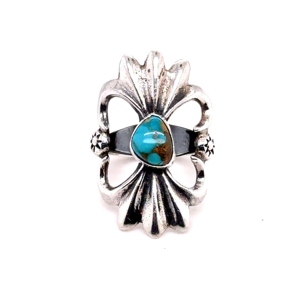 Vintage Sterling Silver Turquoise Scalloped Statement Ring Size 7 Southwestern